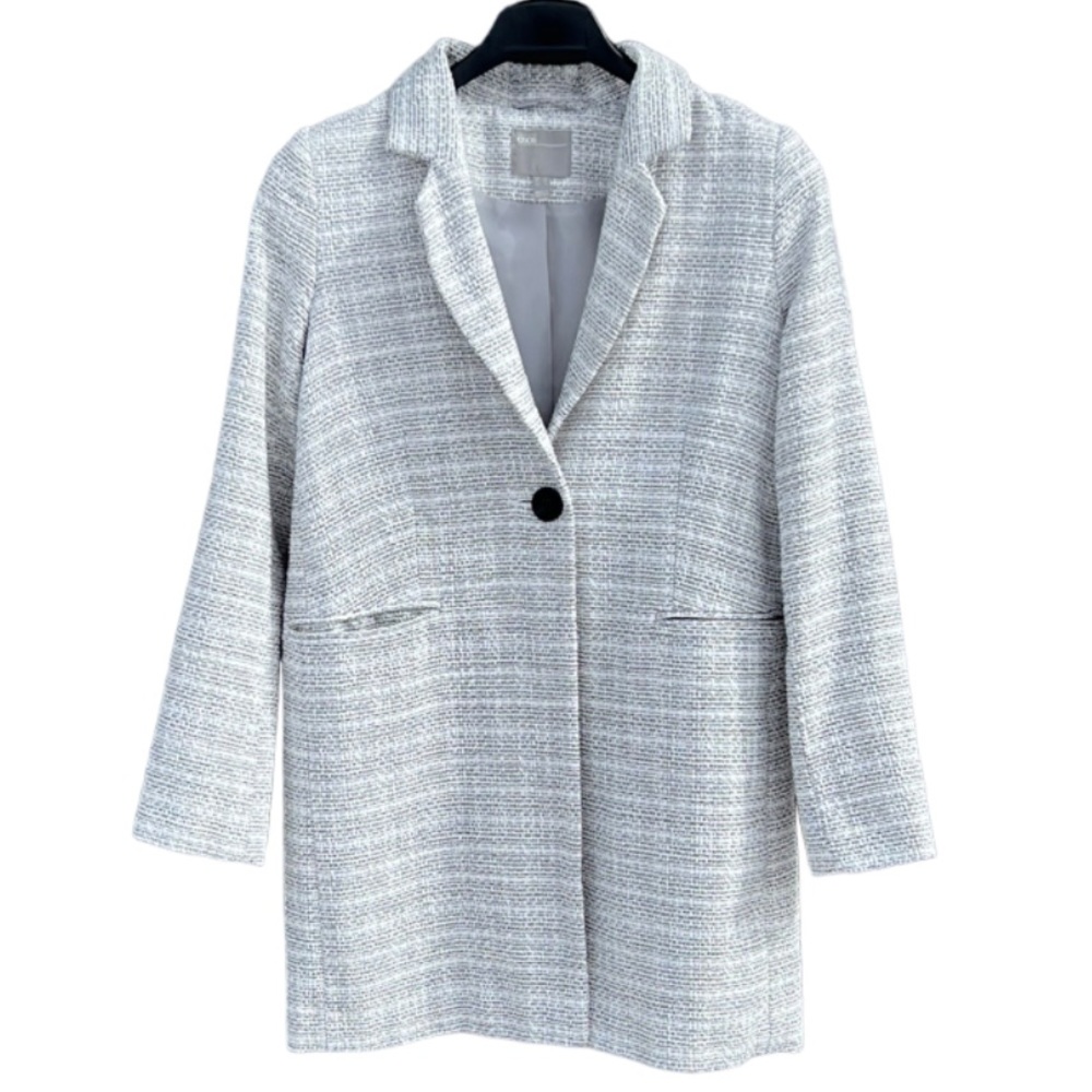 ASOS Long Tweed Blazer Jacket Pockets Size 6 White and Black Corpcore Work
